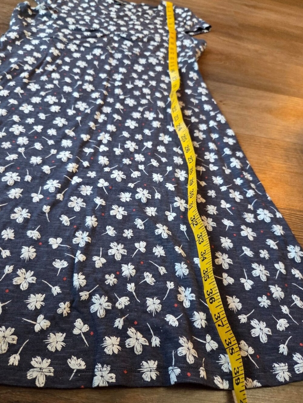 Toad&Co Navy Floral Print Short Sleeved above the Knee Length Dress Size Large - Picture 10 of 12
